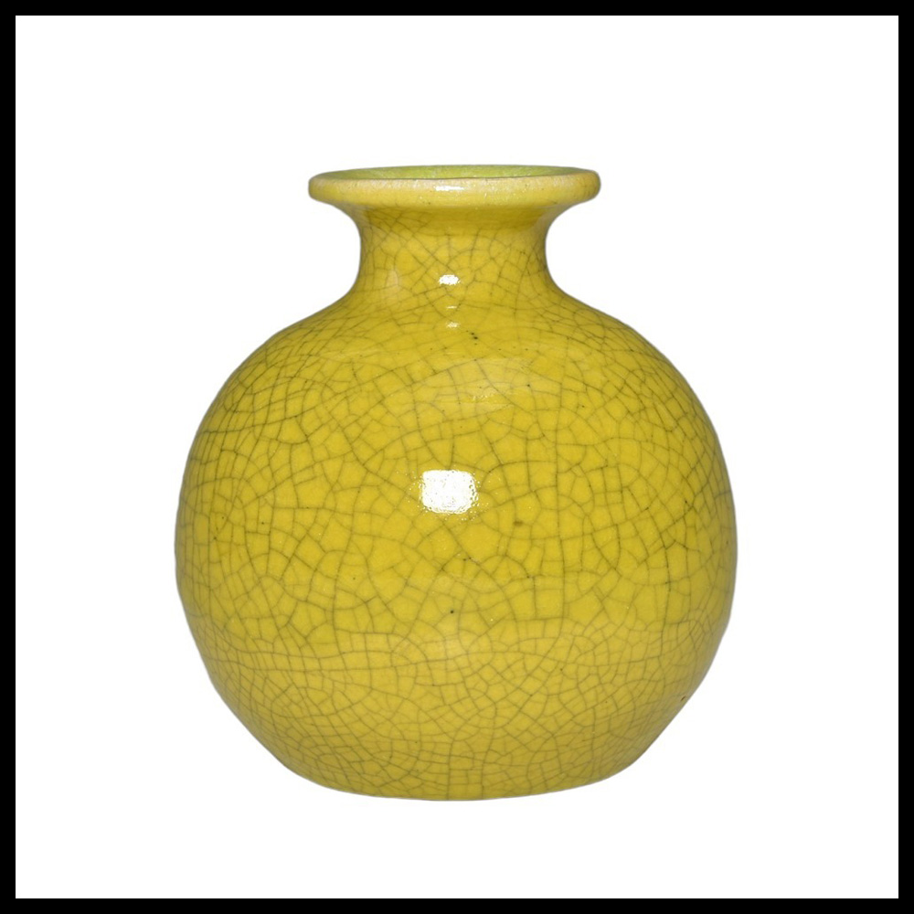 Blijven Betreffende naam Pieter Groeneveldt (NL) - gele vaas met craquelé, unicum uit de serre  periode | Capriolus Contemporary Ceramics - Keramiek Galerie